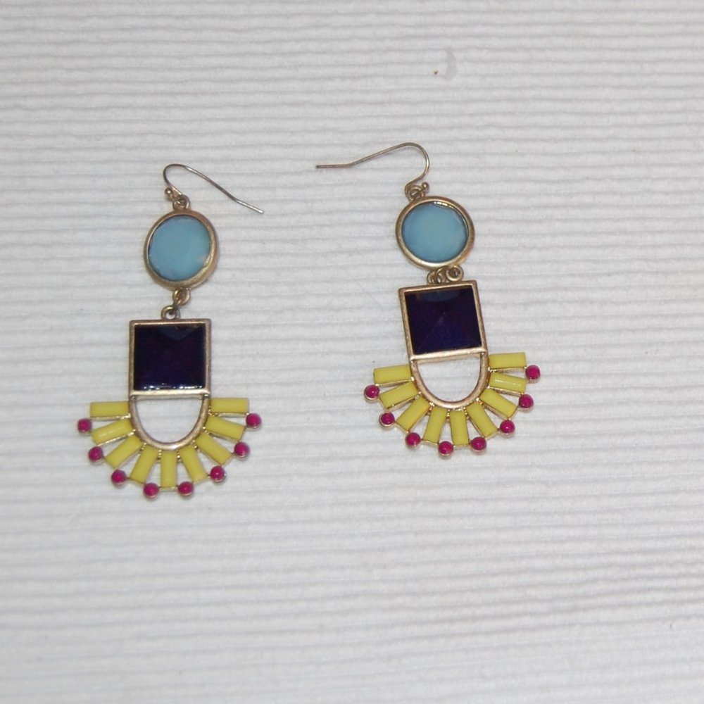 STATEMENT EARRINGS-Blue/Black/Yellow & Red Wire Earrings - Picture 5 of 12